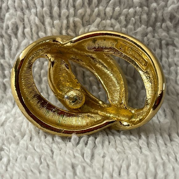 EUC Vintage 90's Napier 2-Tone Gold Earrings, Interlocking, Pierced Ears, 1" D - Picture 4 of 9